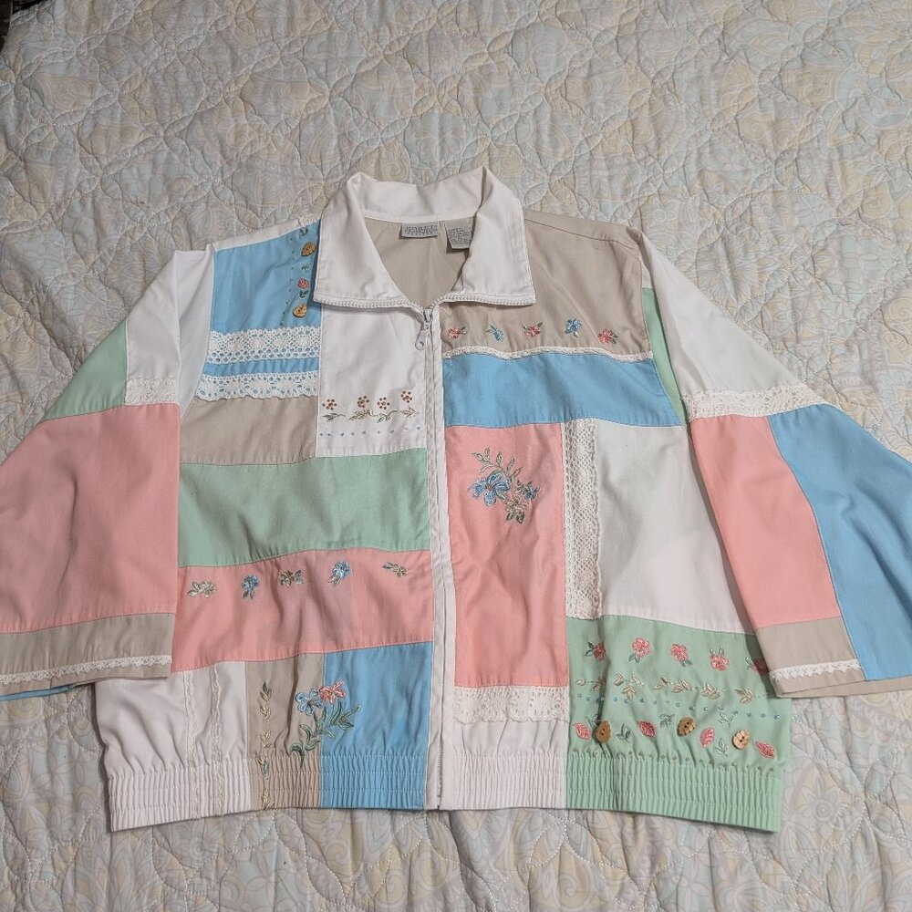 Vintage Koret Francisca Petites Patchwork Embroidered Cottagecore Jacket XL